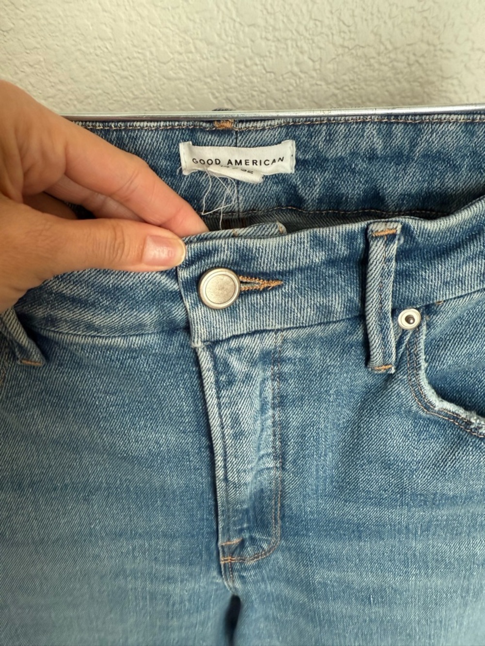 Good American High-Rise Distressed Straight Jeans - Medium Wash - Picture 5 of 10